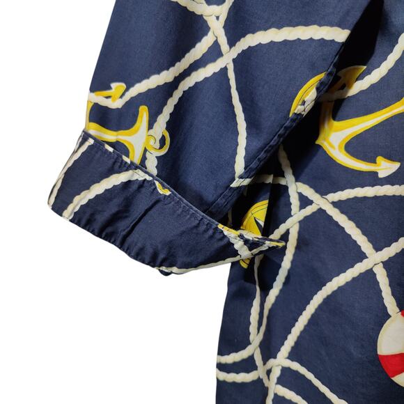 Lauren Ralph Lauren Sz 2X Blue Nautical Print Button Up Shirt Navy Yellow Yacht - Picture 4 of 5